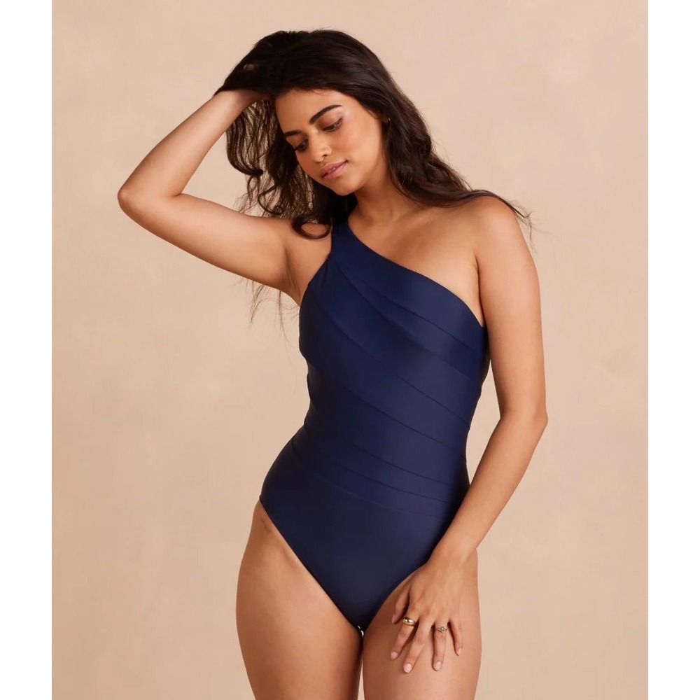 Summersalt The Sidestroke One Piece Swimsuit Womens 8 Navy Blue One Shoulder